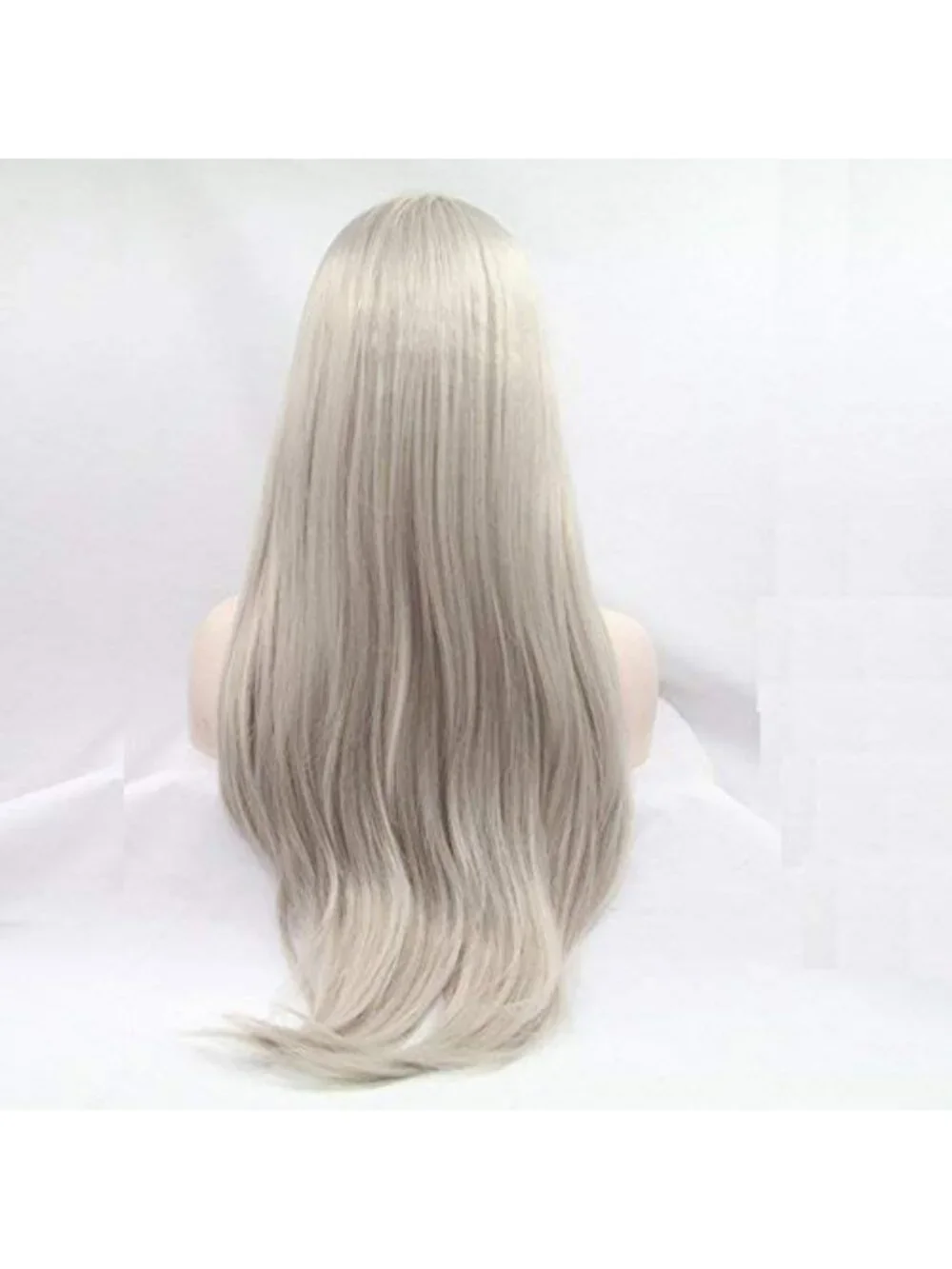 24-Inch Long Straight Silver Platinum Blonde Lace Front Wig - Heat Resistant
